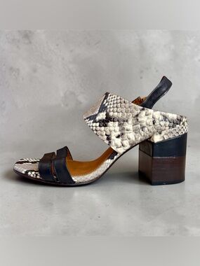 ARIAT Two24 Slingback Sandals Sz 8B Snakeskin Block Heel Country Chic Western